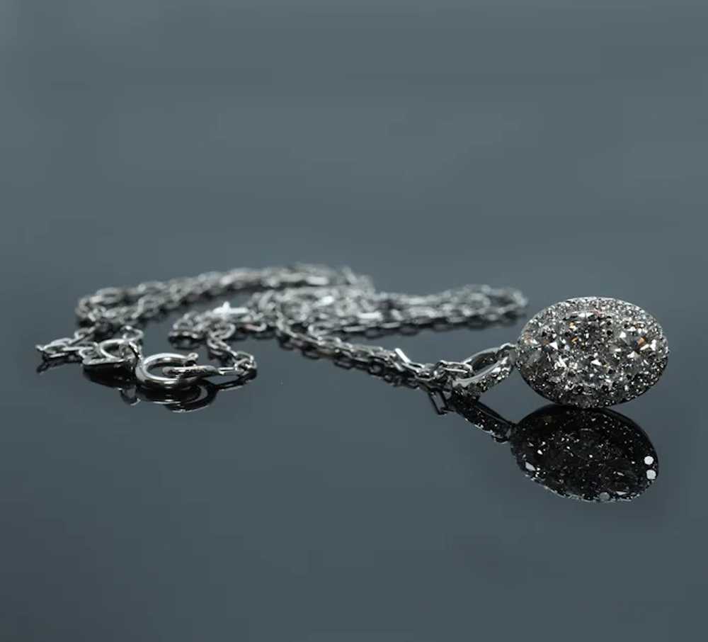 Vintage Diamond Platinum Cluster Necklace Estate … - image 4