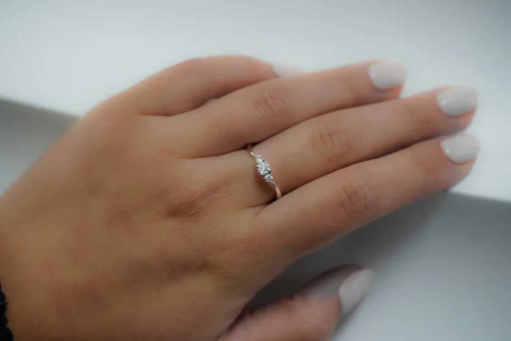 Natural Diamond Mini 3-Stone Curved Ring / 14K Wh… - image 10