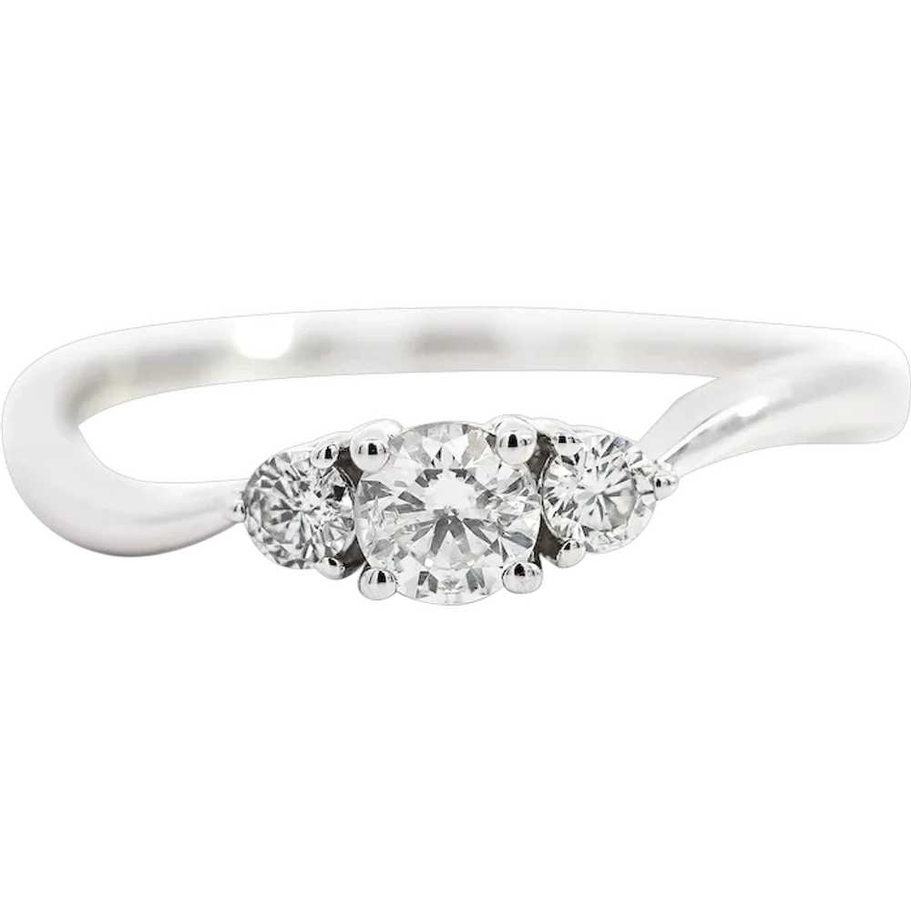 Natural Diamond Mini 3-Stone Curved Ring / 14K Wh… - image 1