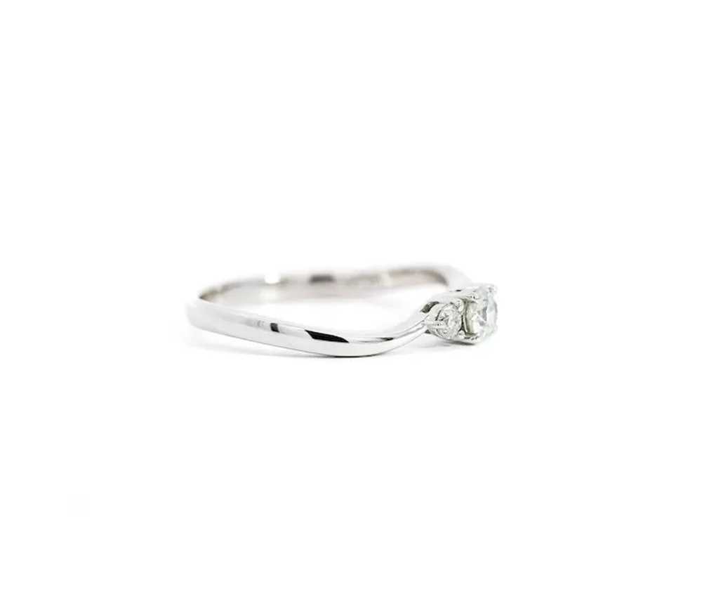 Natural Diamond Mini 3-Stone Curved Ring / 14K Wh… - image 2
