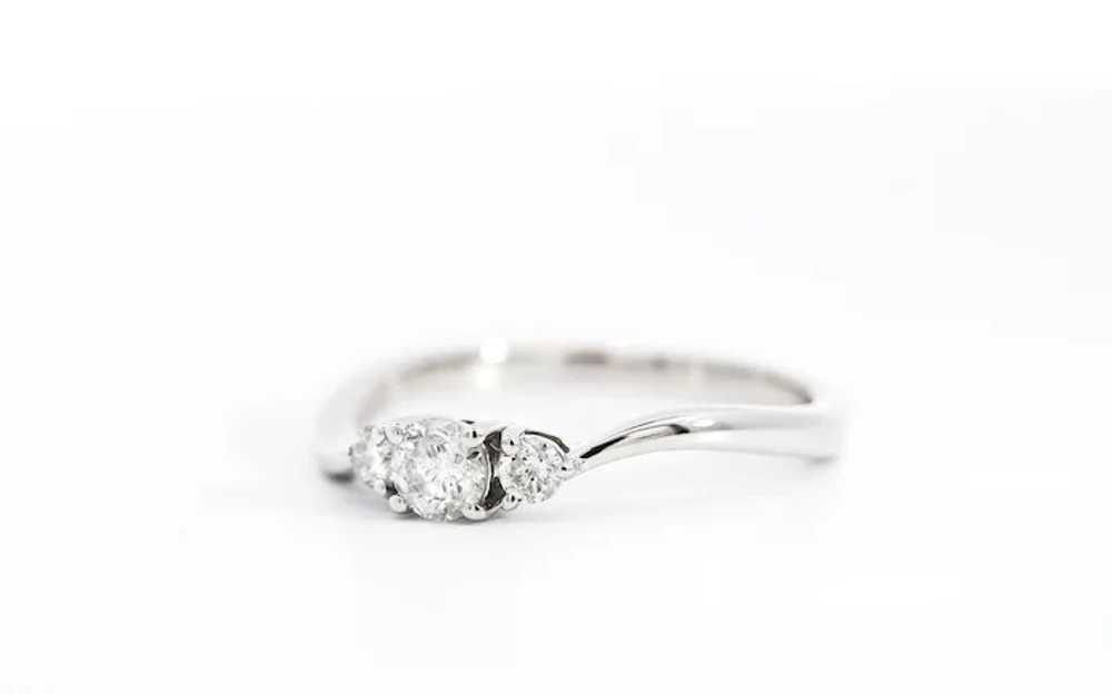 Natural Diamond Mini 3-Stone Curved Ring / 14K Wh… - image 3