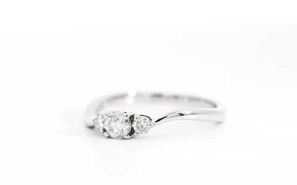 Natural Diamond Mini 3-Stone Curved Ring / 14K Wh… - image 4