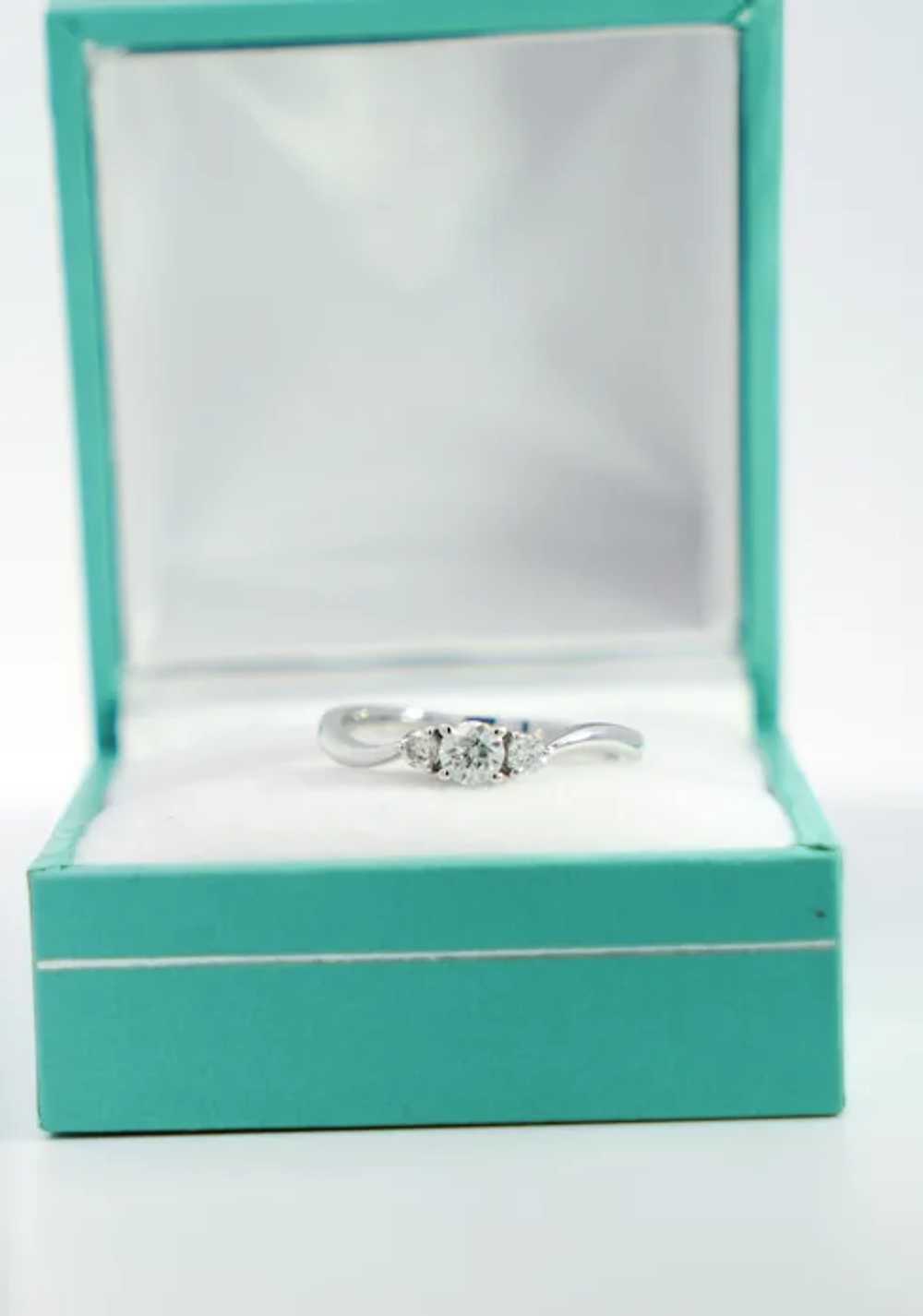 Natural Diamond Mini 3-Stone Curved Ring / 14K Wh… - image 5