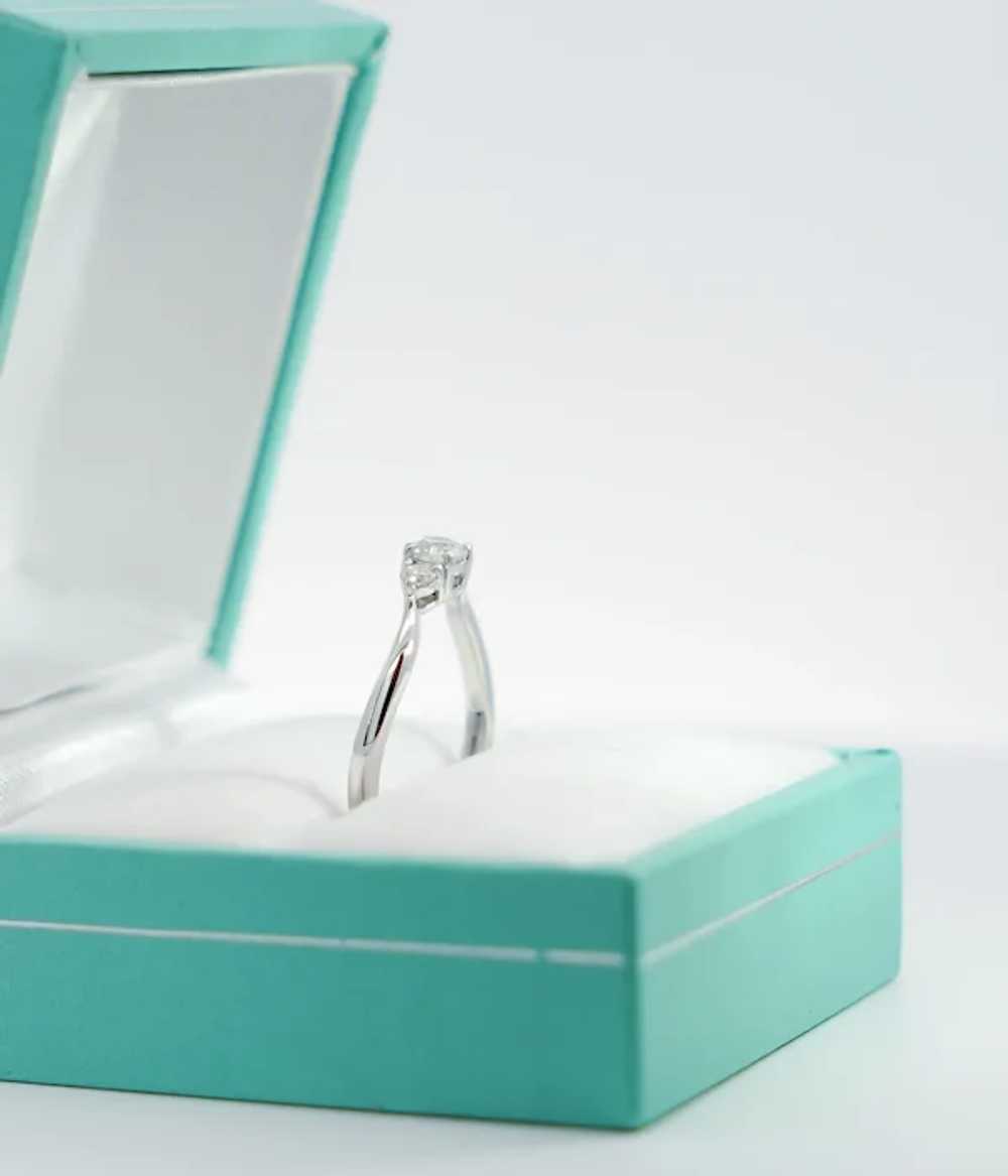 Natural Diamond Mini 3-Stone Curved Ring / 14K Wh… - image 6