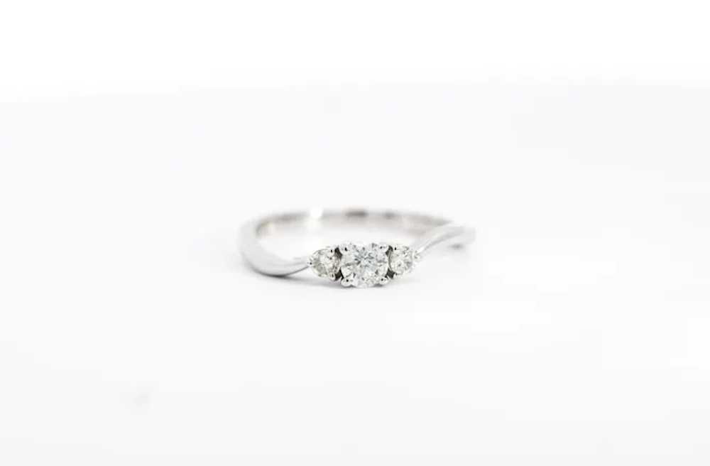 Natural Diamond Mini 3-Stone Curved Ring / 14K Wh… - image 7