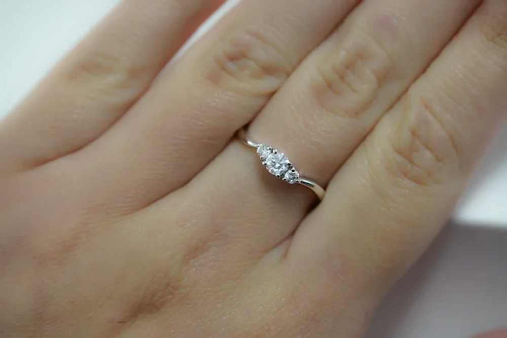 Natural Diamond Mini 3-Stone Curved Ring / 14K Wh… - image 8