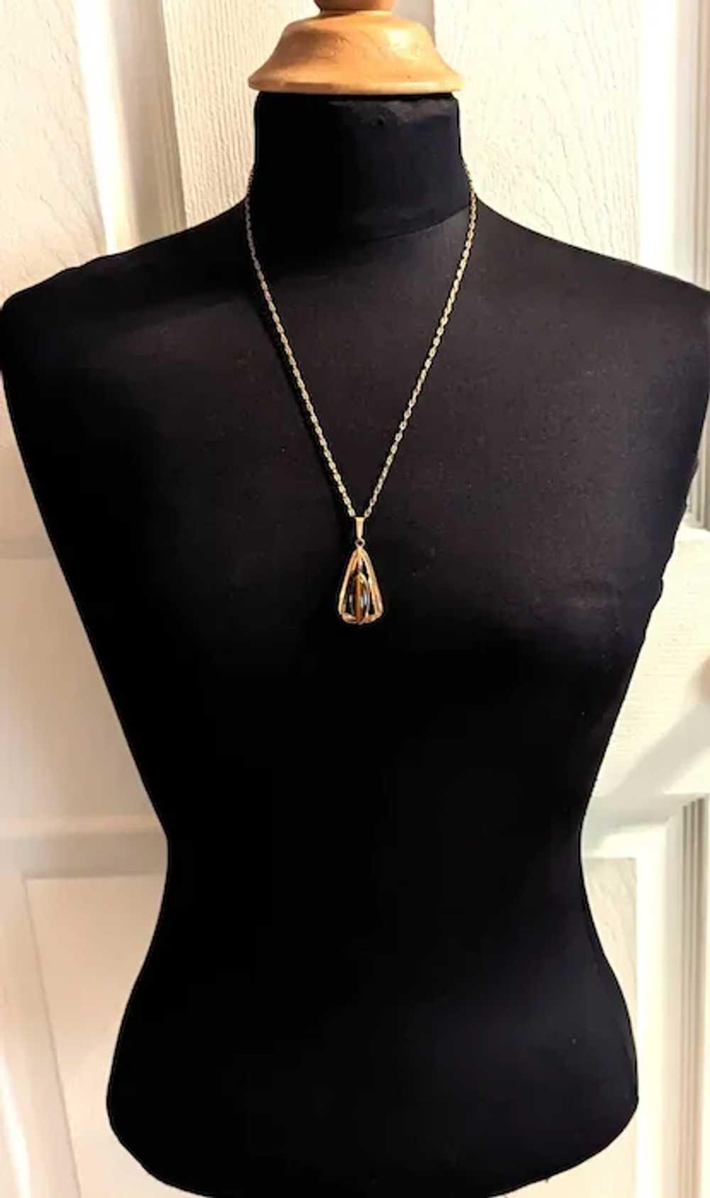 Mid Century Tiger's Eye Pendant Necklace - image 2