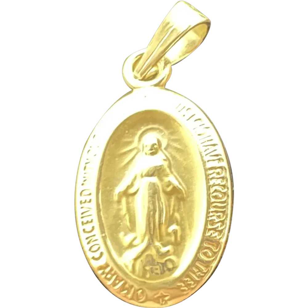 14k Yellow Gold Vintage Miraculous Medal Our Lady… - image 1