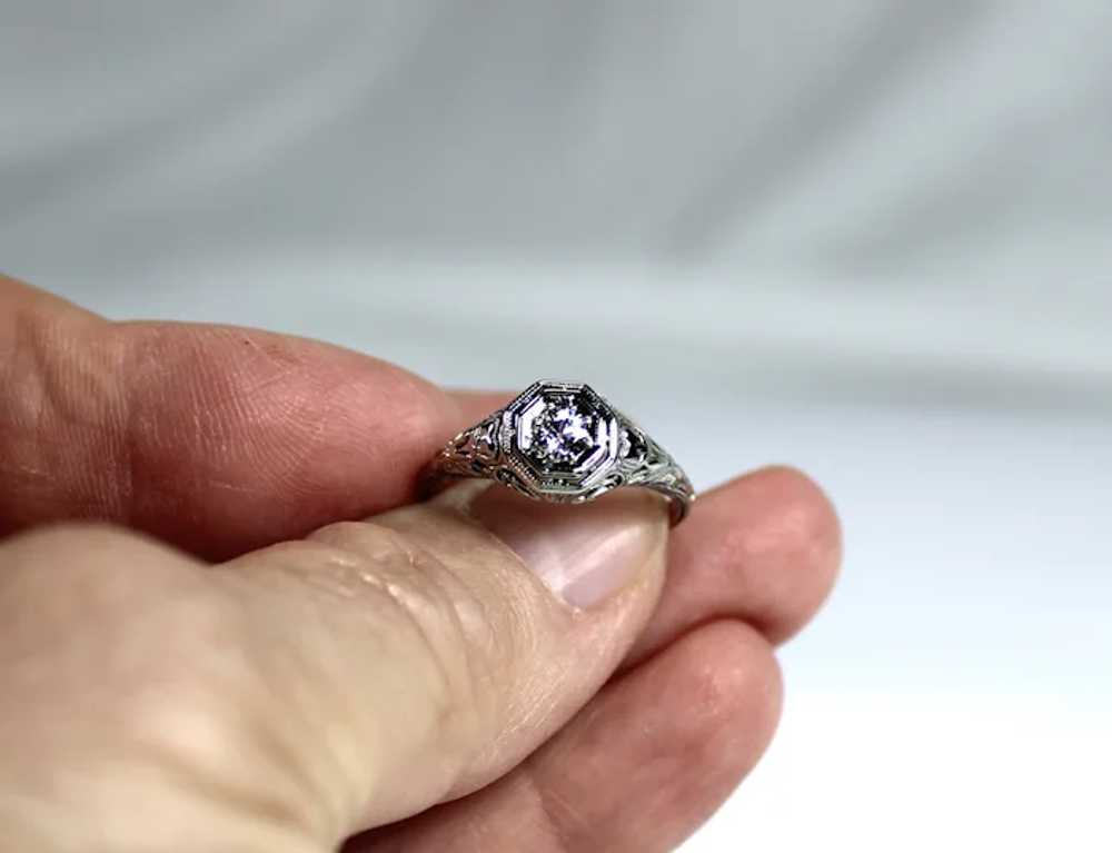 Vintage Diamond Ring, OEC , 18 Kt WG - image 2