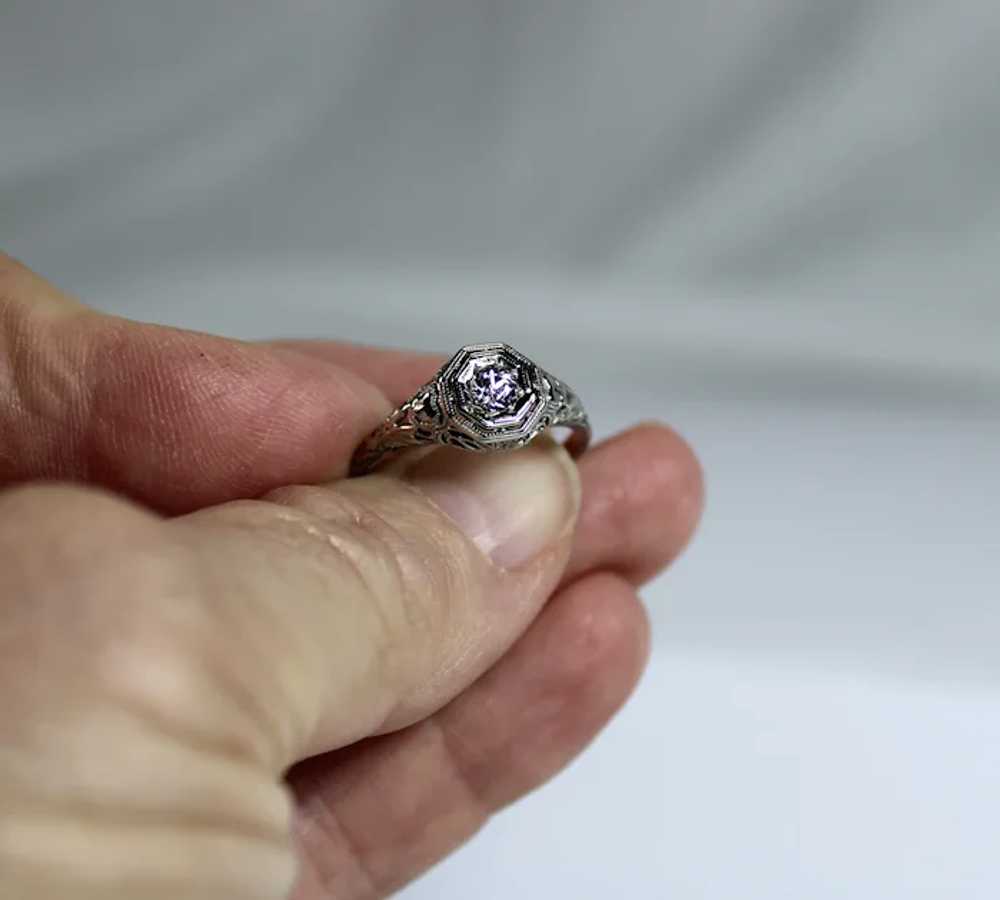 Vintage Diamond Ring, OEC , 18 Kt WG - image 7