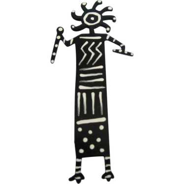 Hand Painted Metal Tribal Black and White Large Br