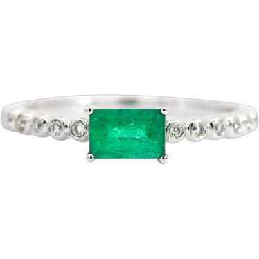 Natural Green Emerald Stacking Ring / East West R… - image 1