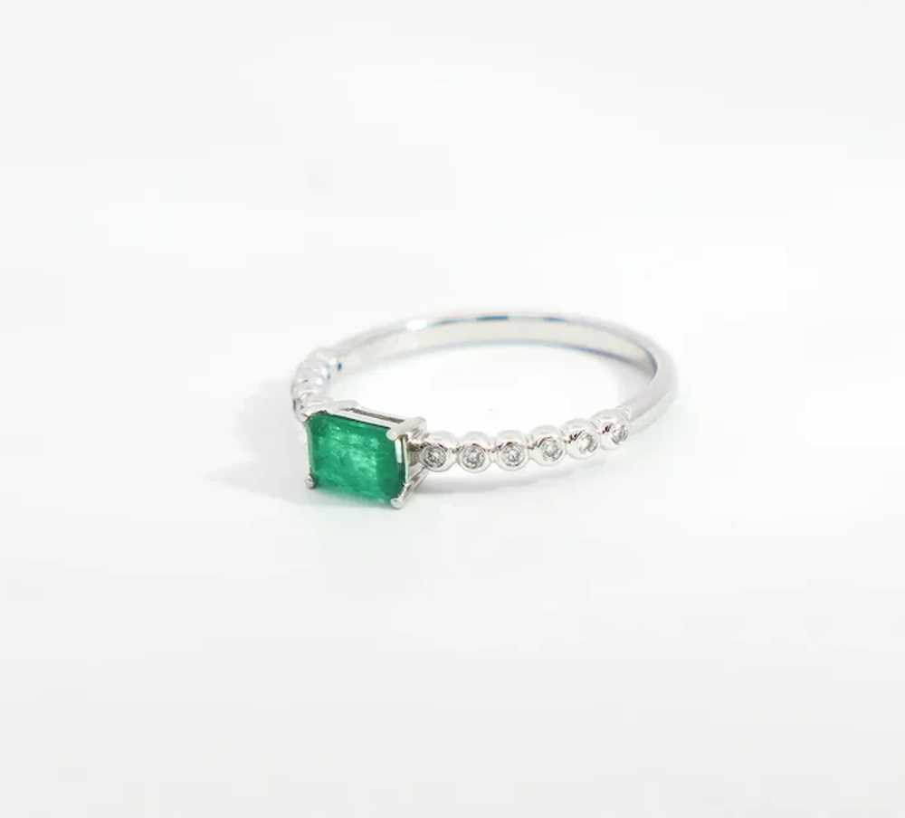 Natural Green Emerald Stacking Ring / East West R… - image 2