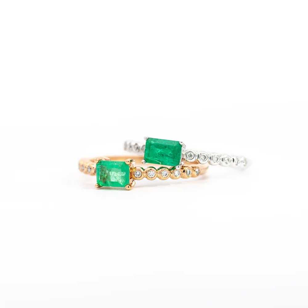 Natural Green Emerald Stacking Ring / East West R… - image 3