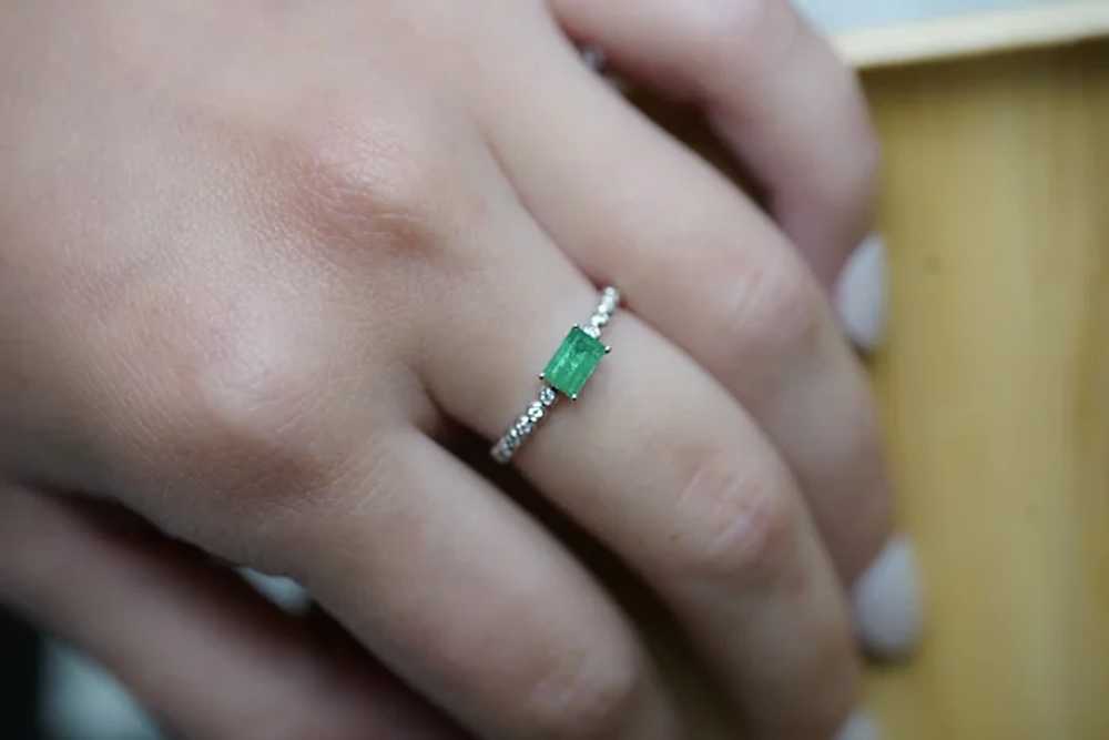 Natural Green Emerald Stacking Ring / East West R… - image 6