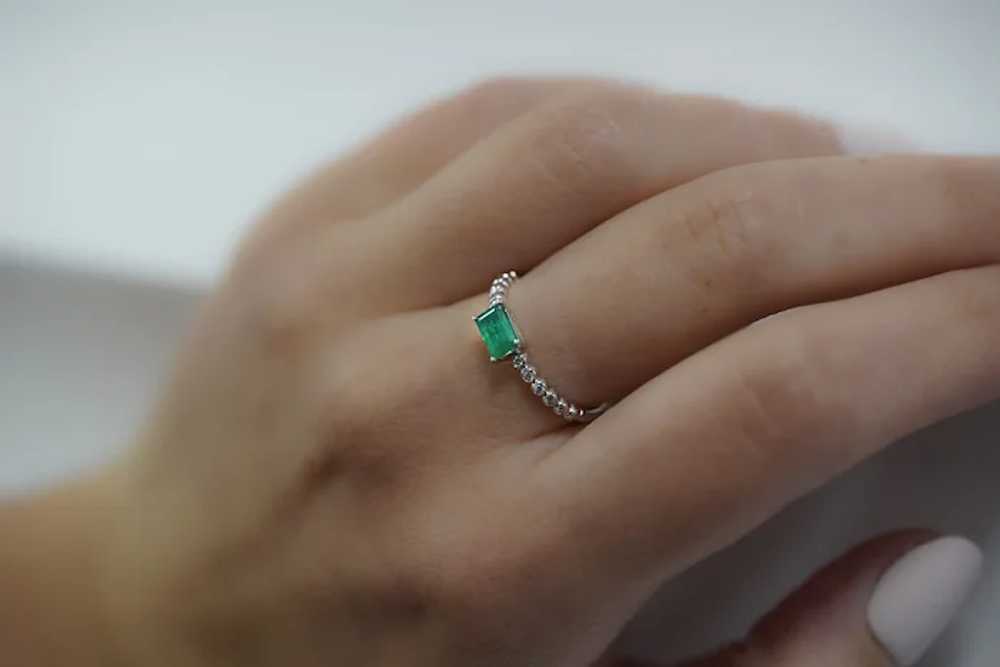 Natural Green Emerald Stacking Ring / East West R… - image 7