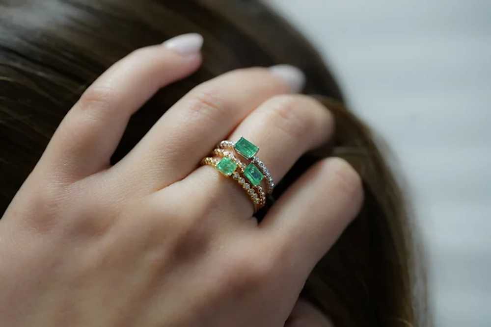 Natural Green Emerald Stacking Ring / East West R… - image 8