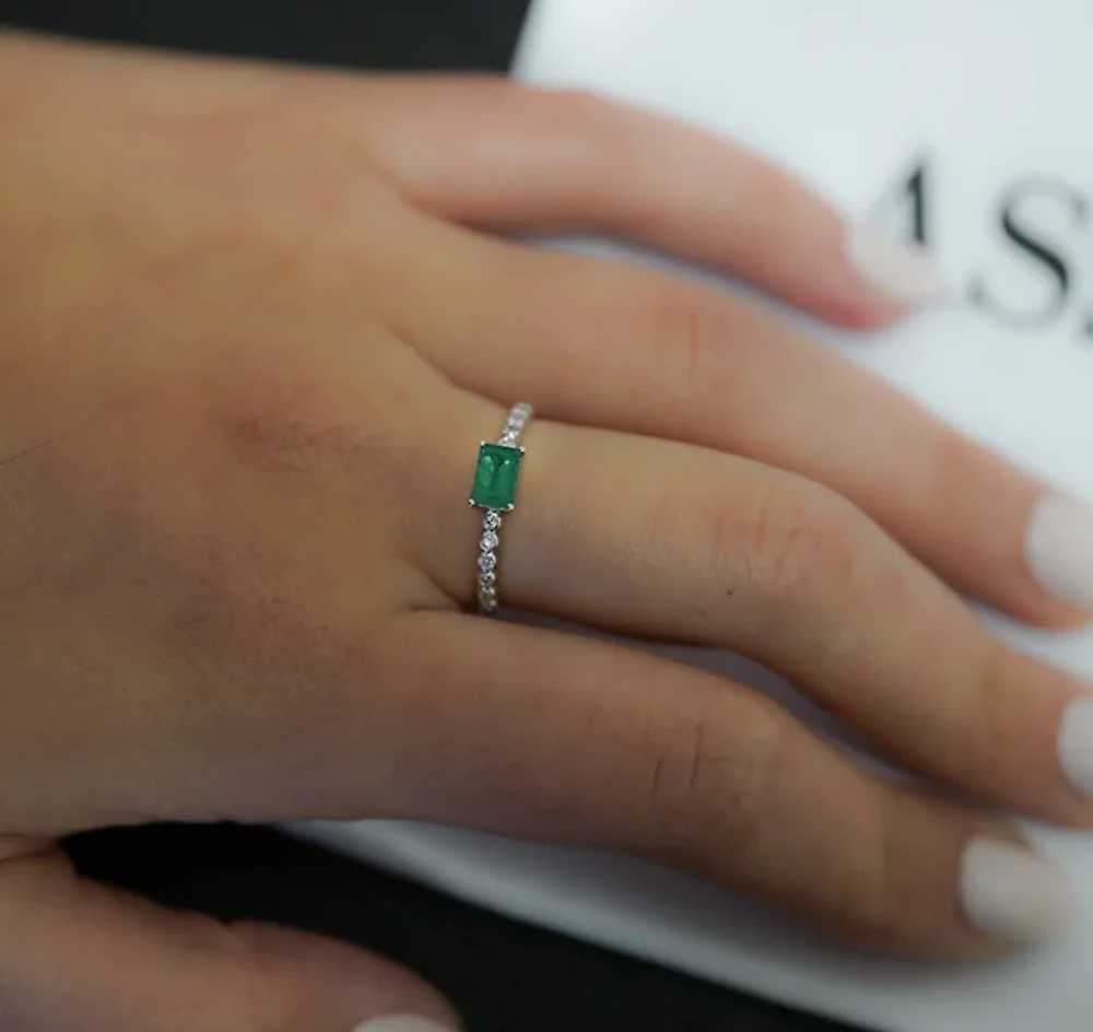 Natural Green Emerald Stacking Ring / East West R… - image 9