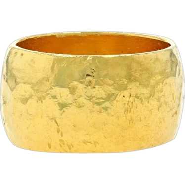 Yellow Gold Wide Statement Band - 22k Hammered Rin