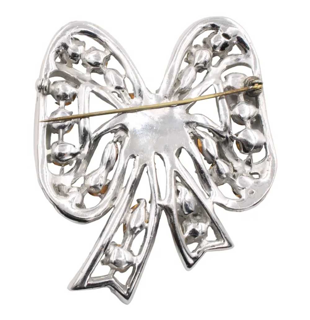 Brooch Pin Christmas Holiday Bow Rhodium Plated - image 3