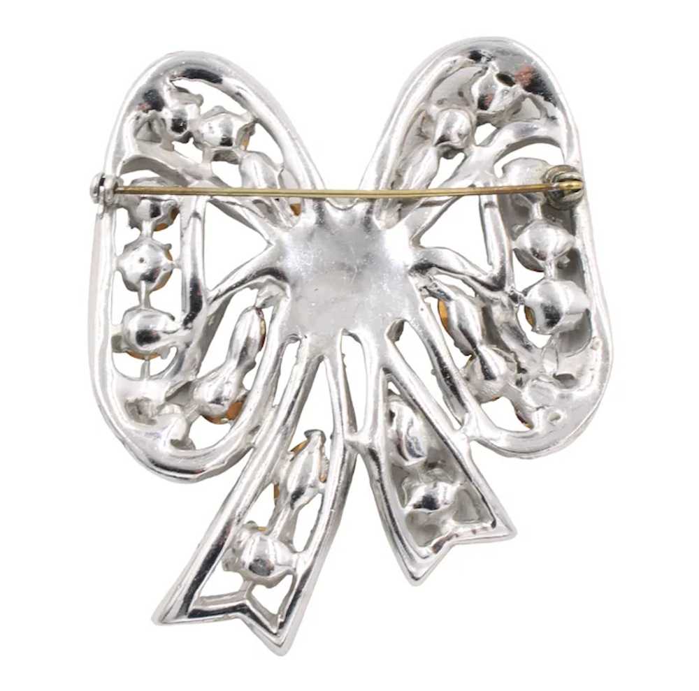 Brooch Pin Christmas Holiday Bow Rhodium Plated - image 4