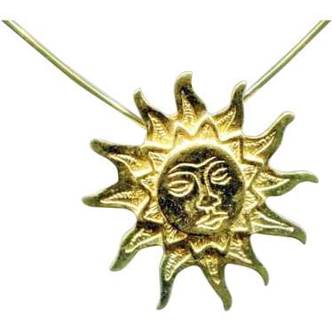 Gold Tone Sun Pendant on Gold Tone Fixed Choker N… - image 1