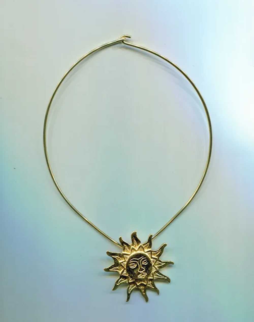 Gold Tone Sun Pendant on Gold Tone Fixed Choker N… - image 2