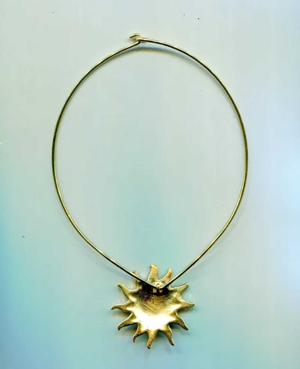 Gold Tone Sun Pendant on Gold Tone Fixed Choker N… - image 3