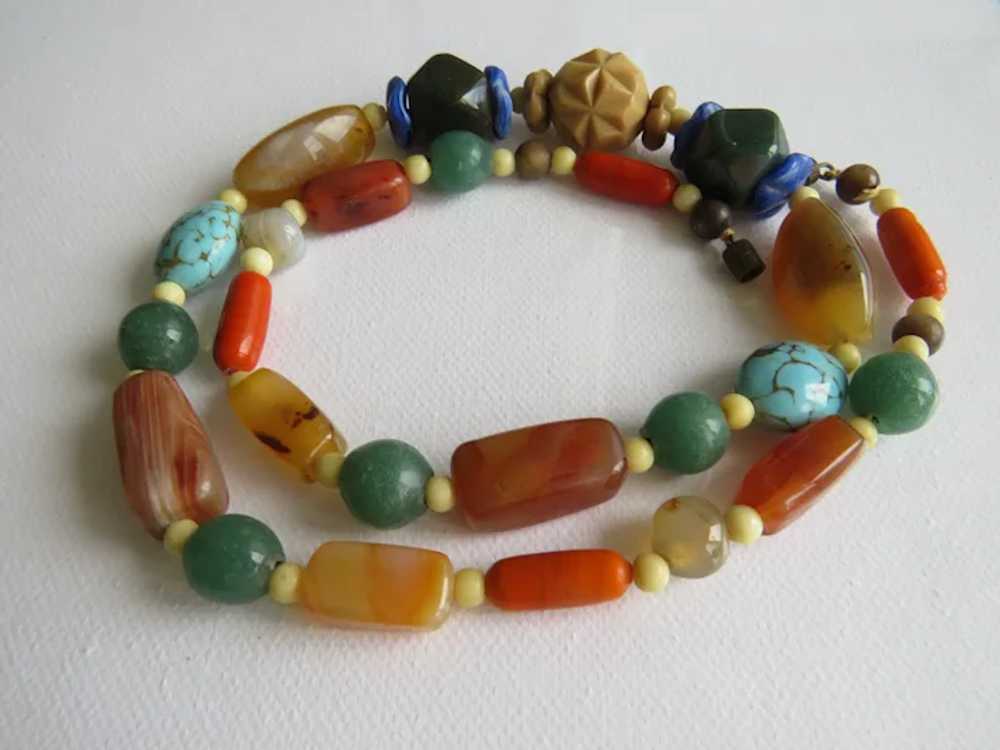 Vintage Semi precious bead necklace, ca. 1940 - image 2