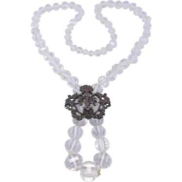 Art Deco Cut Crystal Necklace 800 Silver Brooch P… - image 1