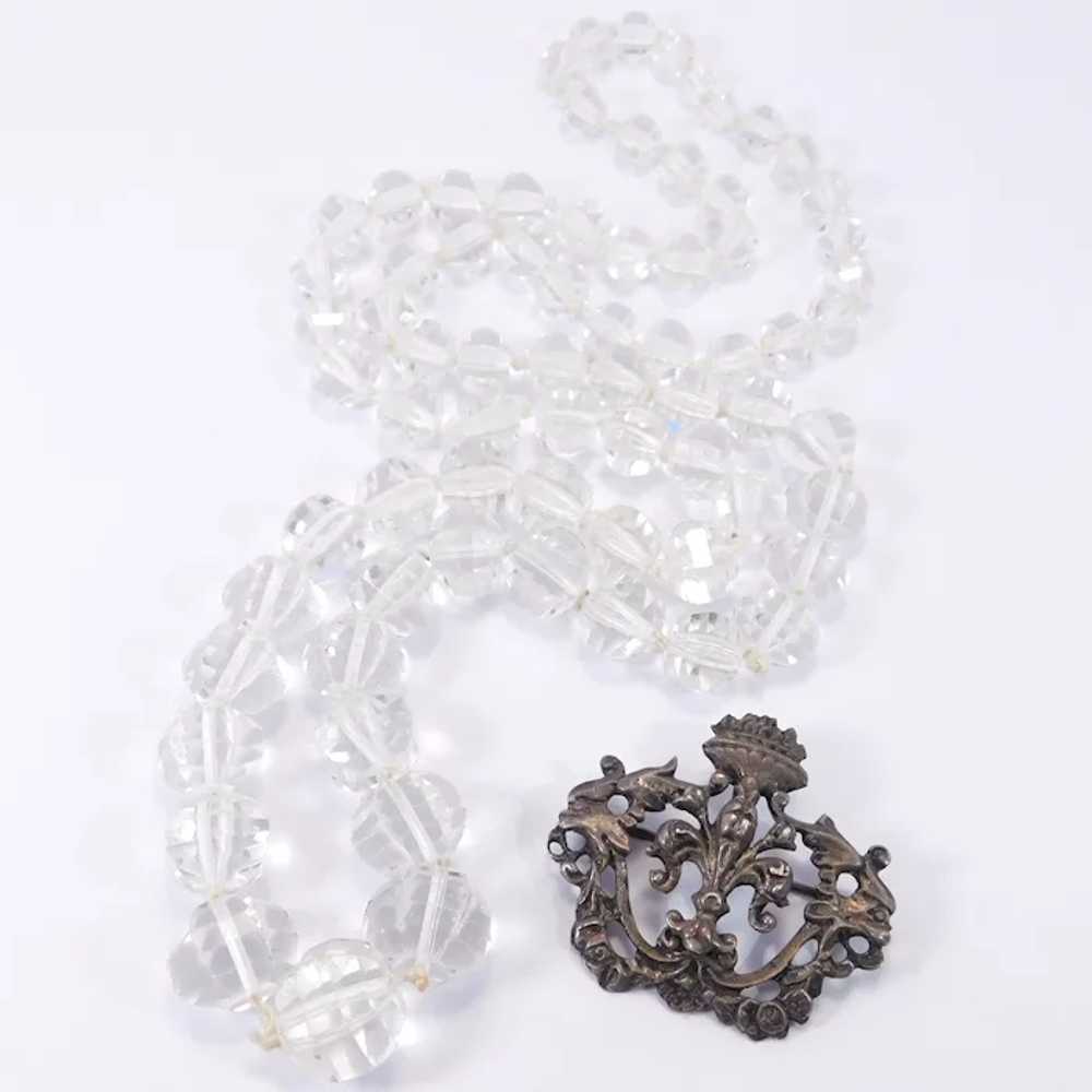 Art Deco Cut Crystal Necklace 800 Silver Brooch P… - image 3