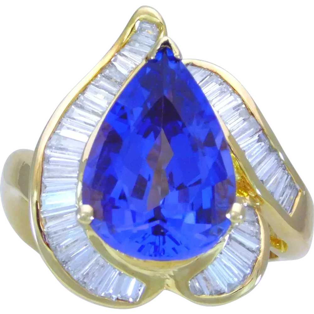 Ladies 18k Gold Tanzanite and Diamond Cocktail Ri… - image 1