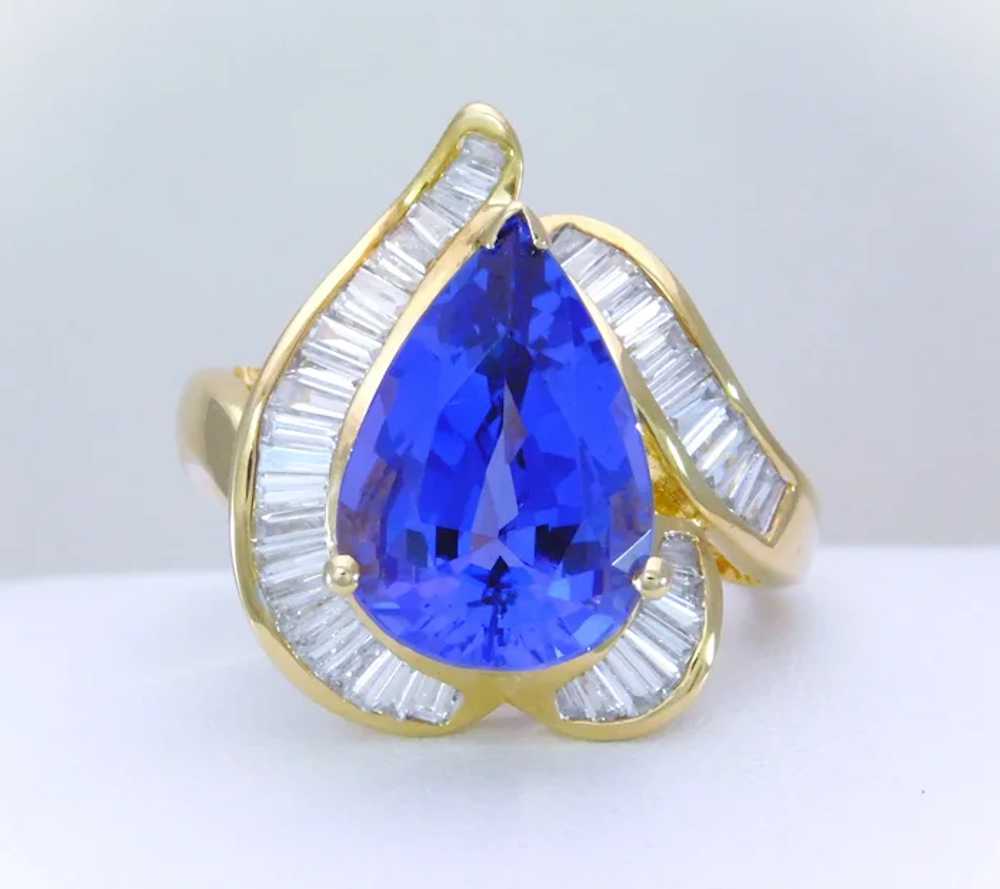 Ladies 18k Gold Tanzanite and Diamond Cocktail Ri… - image 3