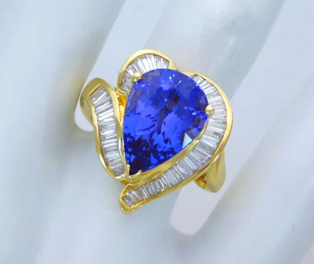 Ladies 18k Gold Tanzanite and Diamond Cocktail Ri… - image 8