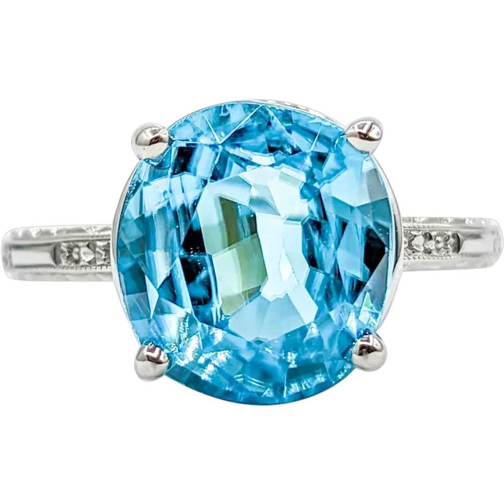 Vintage 6.3ct Blue Zircon Ring in White Gold - image 1