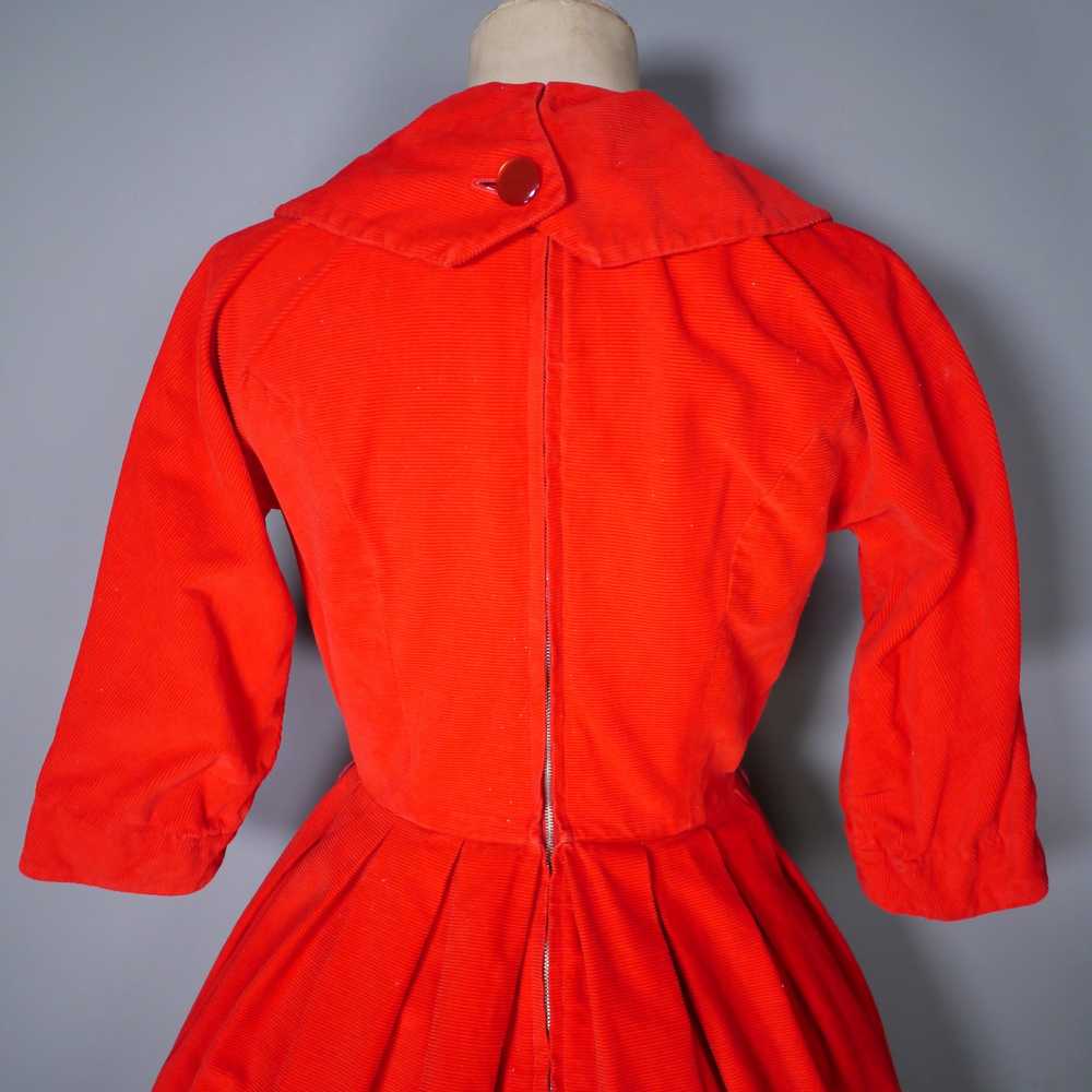 50s 60s BRIGHT RED CORDUROY CORD DRESS WITH FULL … - image 10