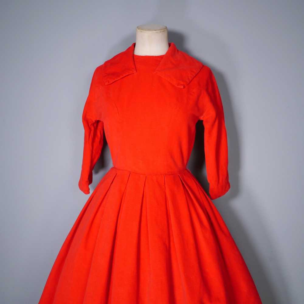 50s 60s BRIGHT RED CORDUROY CORD DRESS WITH FULL … - image 5