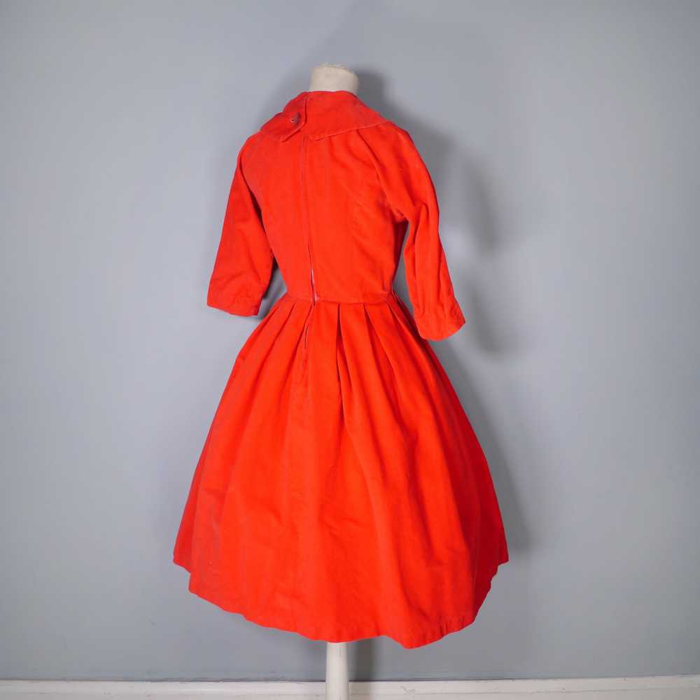 50s 60s BRIGHT RED CORDUROY CORD DRESS WITH FULL … - image 6