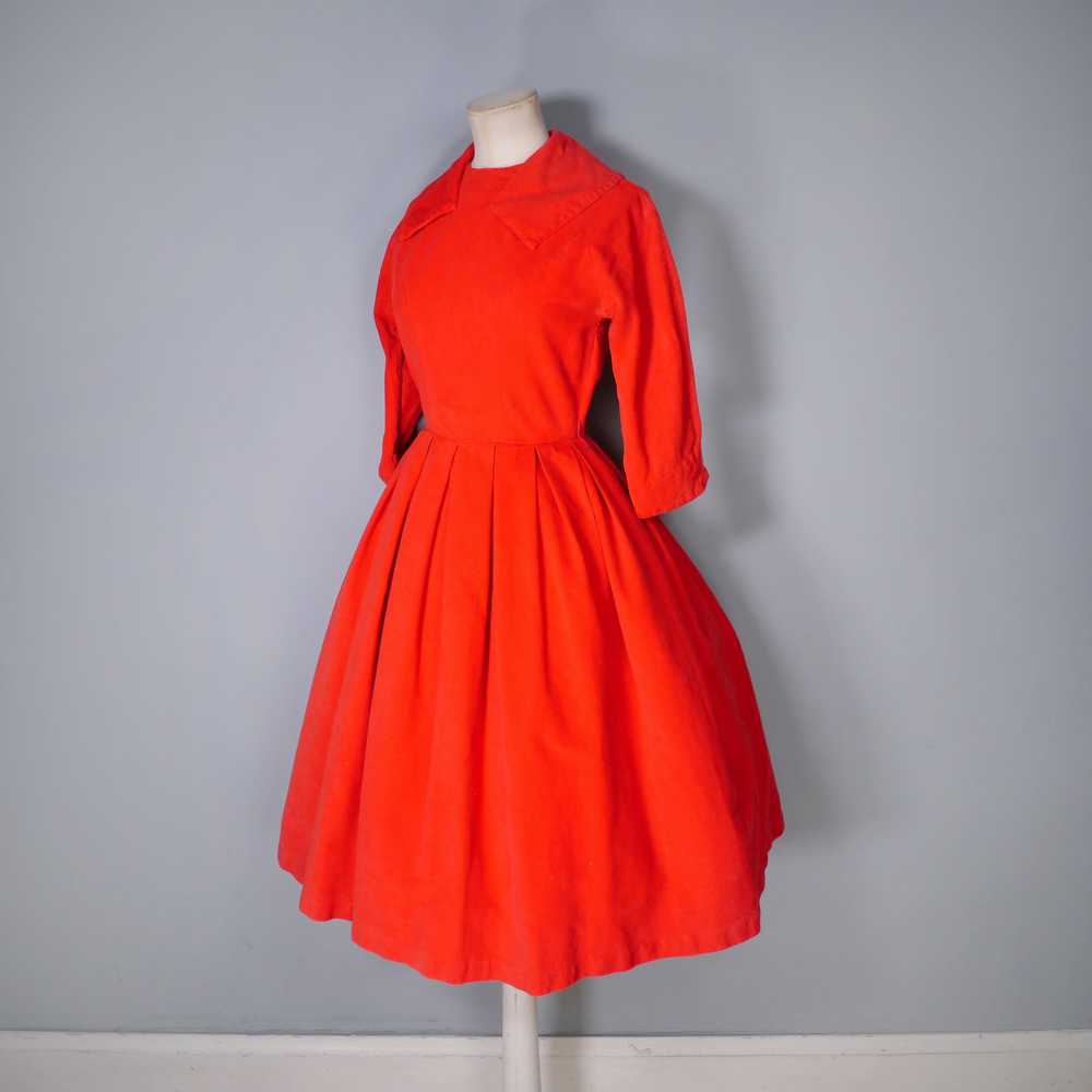 50s 60s BRIGHT RED CORDUROY CORD DRESS WITH FULL … - image 7