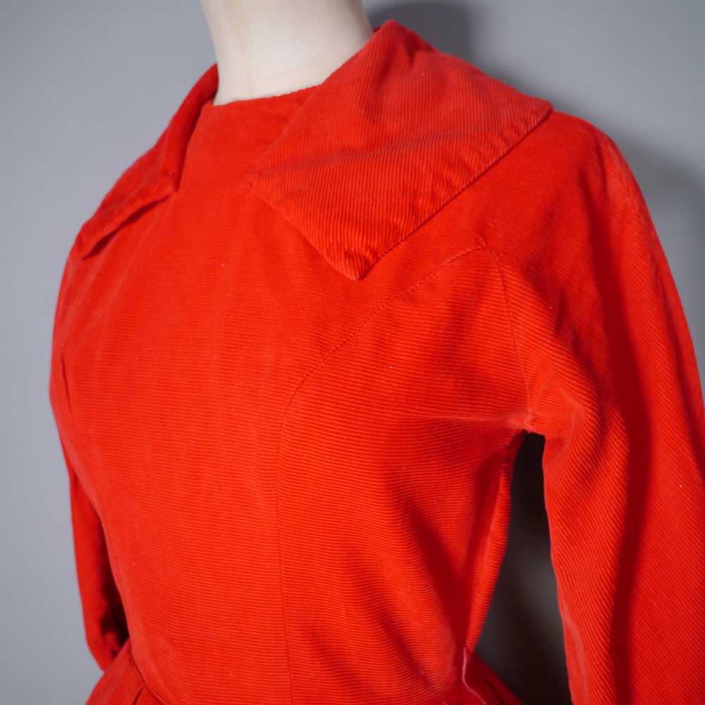 50s 60s BRIGHT RED CORDUROY CORD DRESS WITH FULL … - image 8