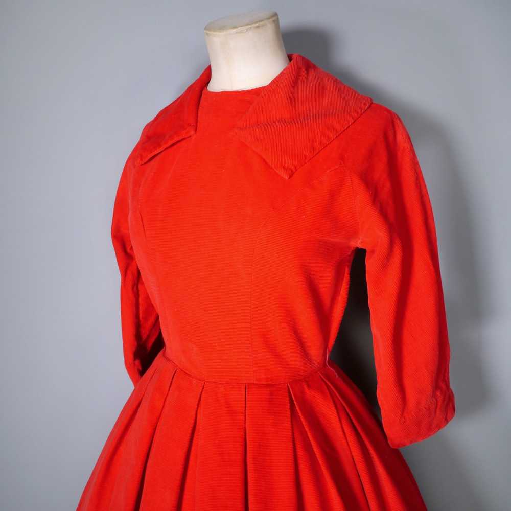 50s 60s BRIGHT RED CORDUROY CORD DRESS WITH FULL … - image 9