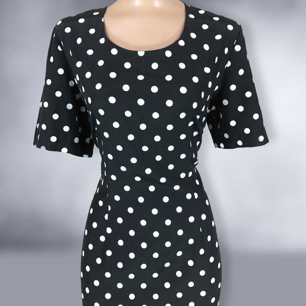 80s Vintage Black and White Polka Dot Power Dress… - image 1