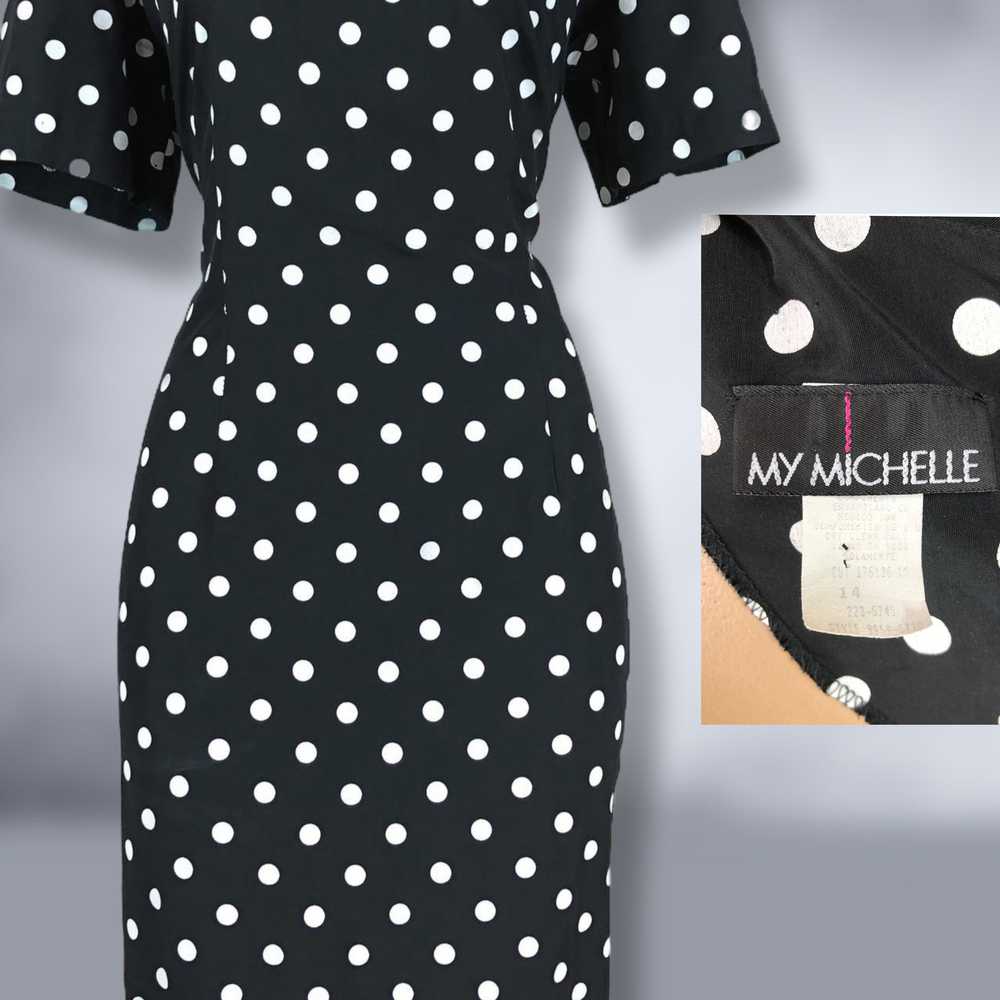 80s Vintage Black and White Polka Dot Power Dress… - image 2