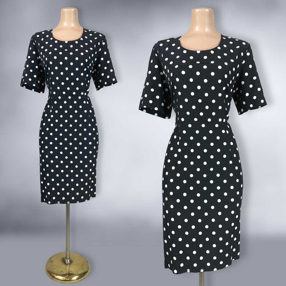 80s Vintage Black and White Polka Dot Power Dress… - image 3