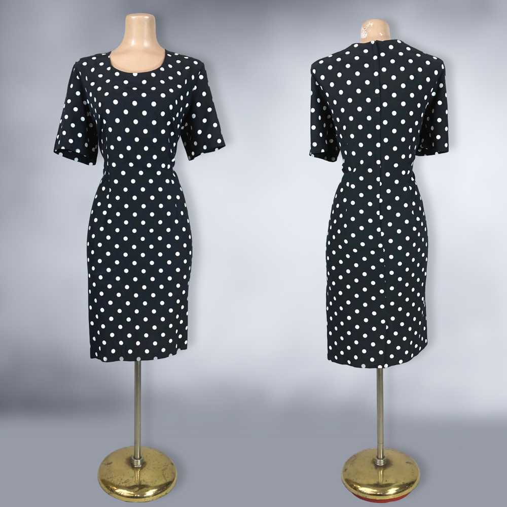 80s Vintage Black and White Polka Dot Power Dress… - image 4