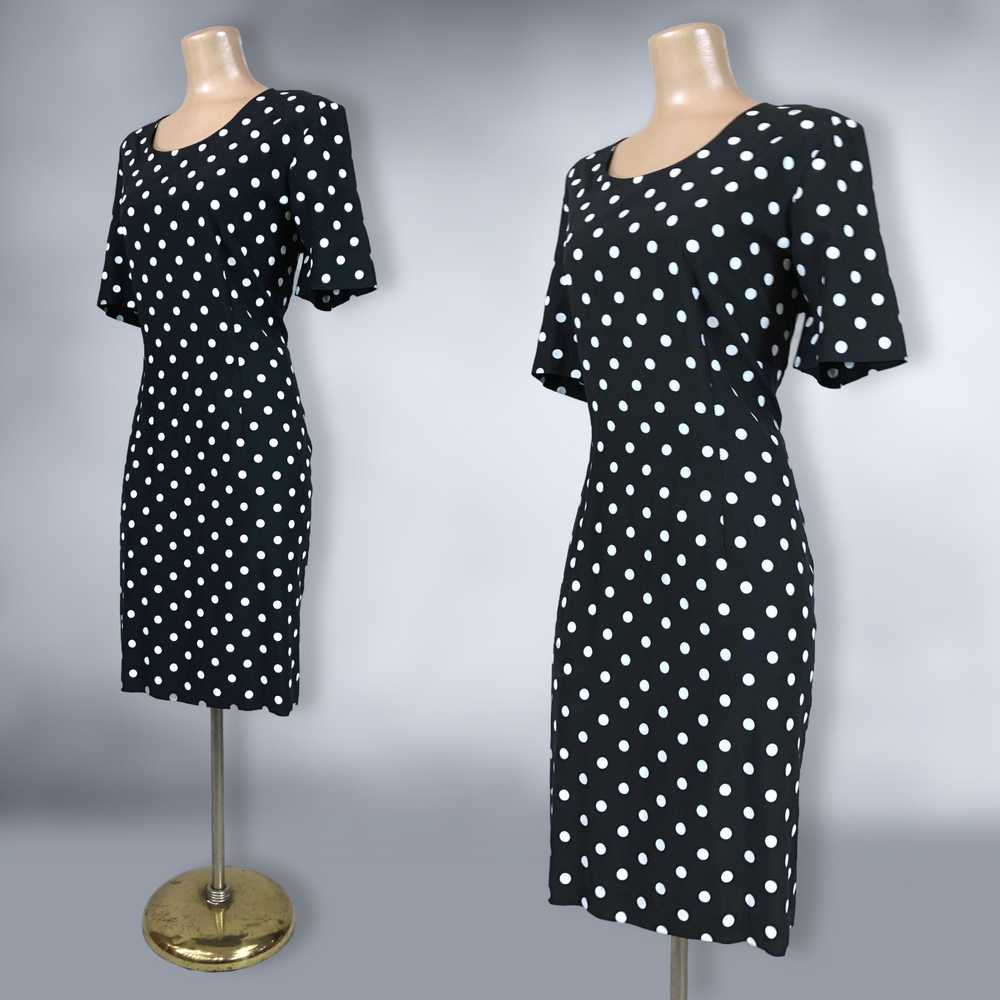 80s Vintage Black and White Polka Dot Power Dress… - image 5