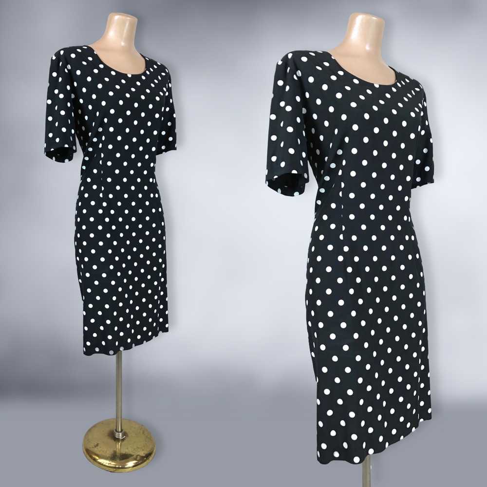 80s Vintage Black and White Polka Dot Power Dress… - image 7