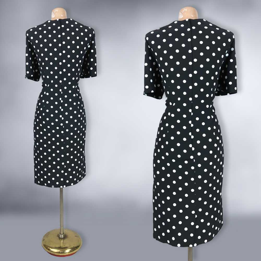 80s Vintage Black and White Polka Dot Power Dress… - image 8