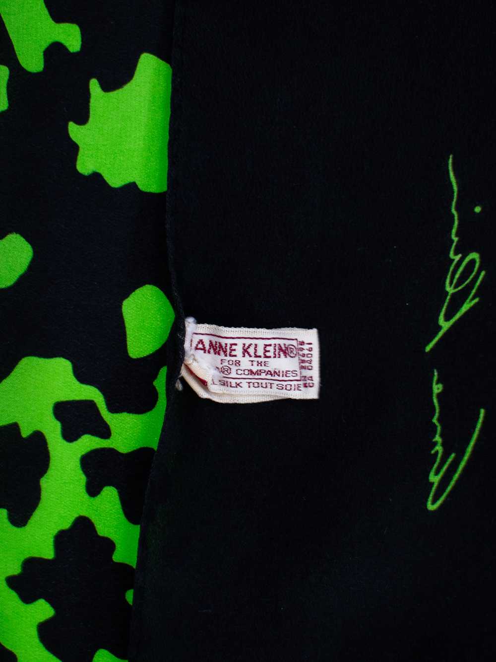 Anne Klein green + black silk scarf - image 3