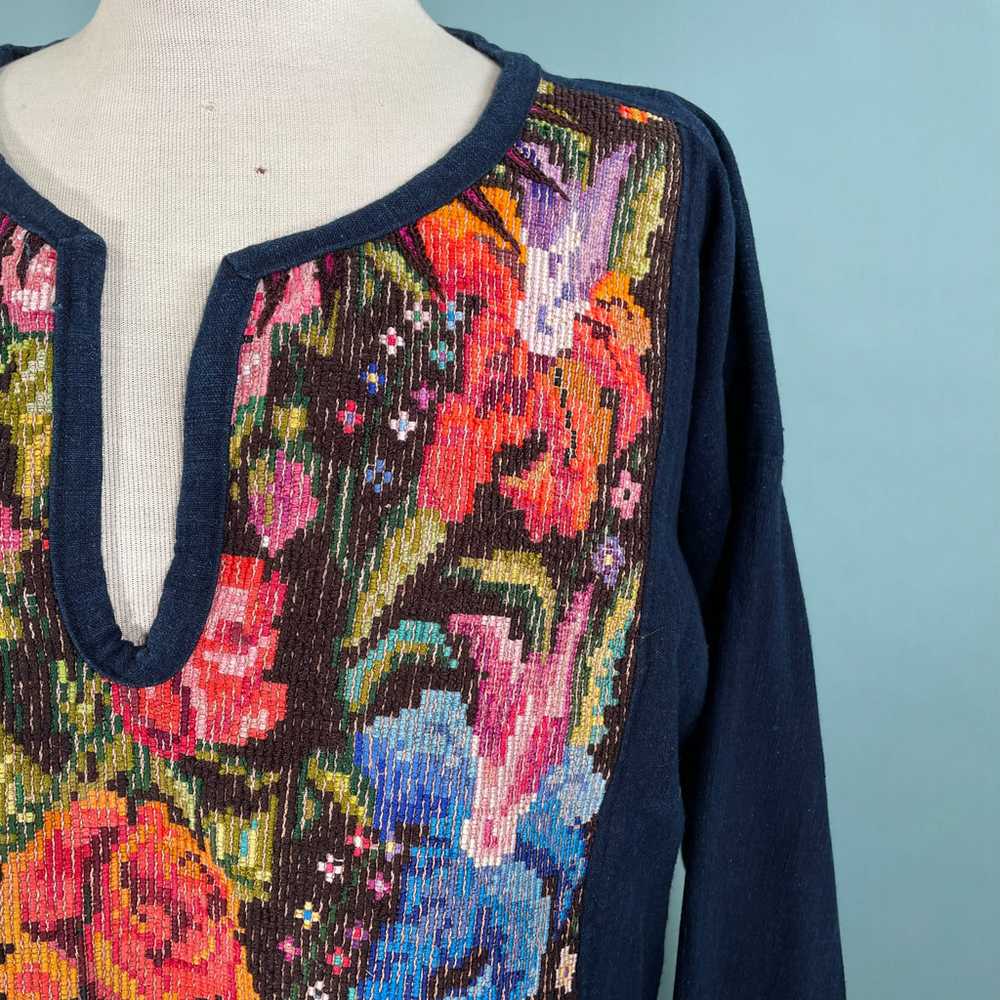 Indigo Hand Embroidered Ethnic Boho Peasant Top M… - image 2